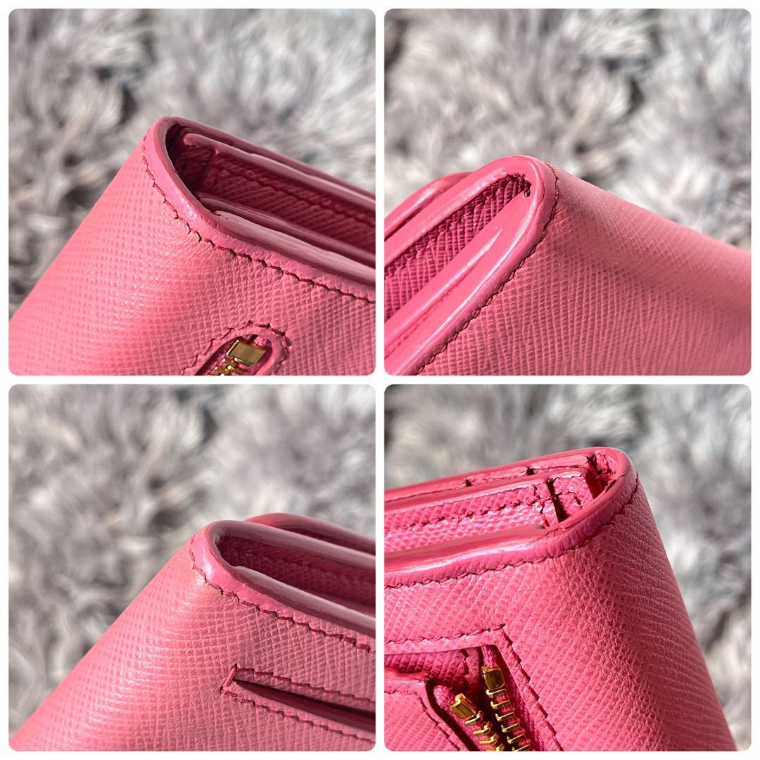 美品✨PRADA シャイン　カードケース付　長財布　サフィアーノ　ピンク
