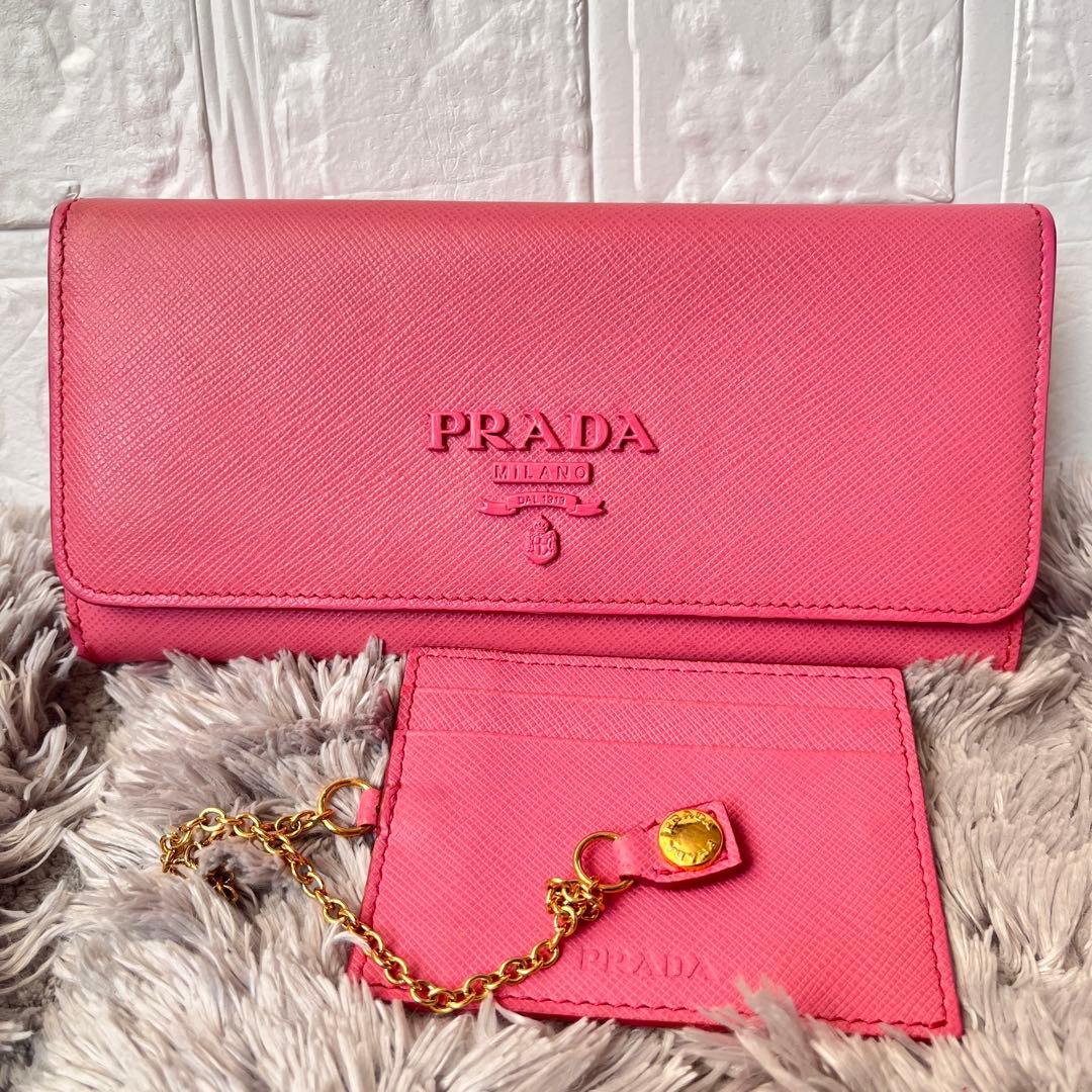美品✨PRADA シャイン　カードケース付　長財布　サフィアーノ　ピンク