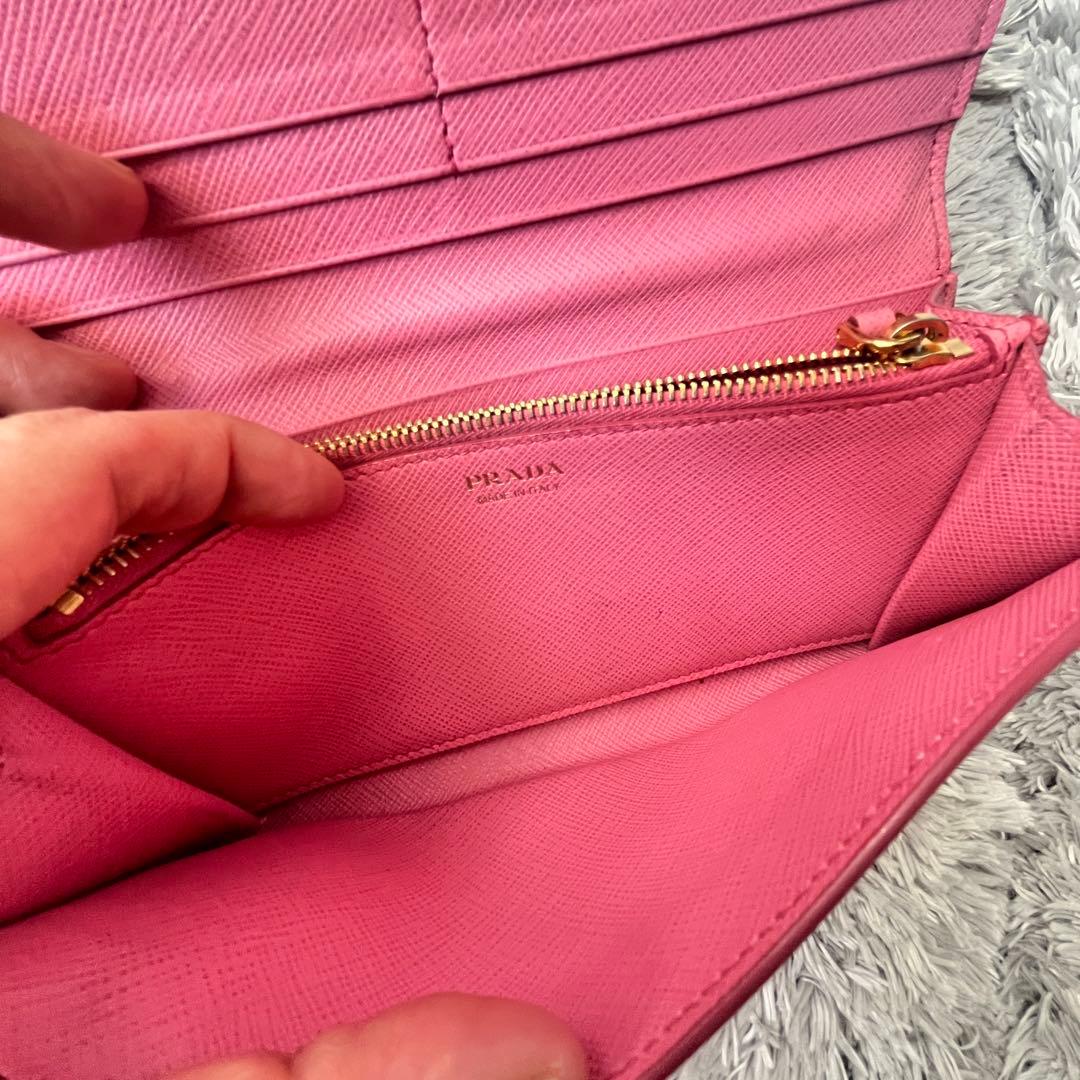 美品✨PRADA シャイン　カードケース付　長財布　サフィアーノ　ピンク