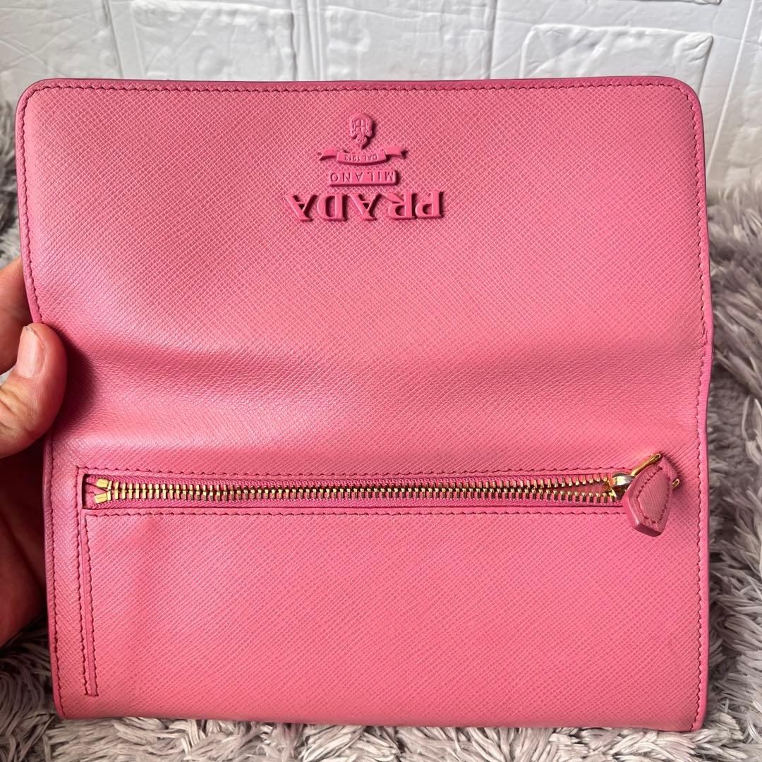 美品✨PRADA シャイン　カードケース付　長財布　サフィアーノ　ピンク