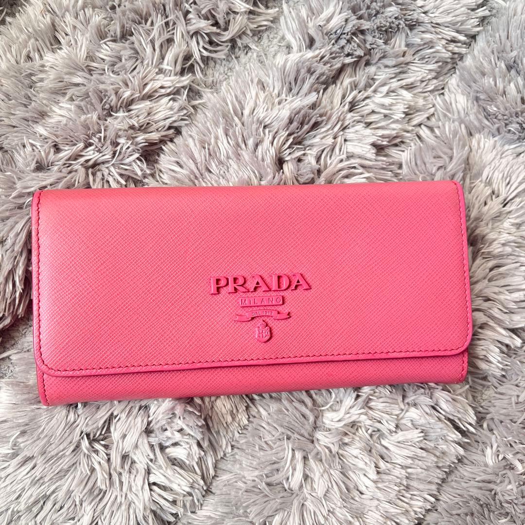 美品✨PRADA シャイン　カードケース付　長財布　サフィアーノ　ピンク