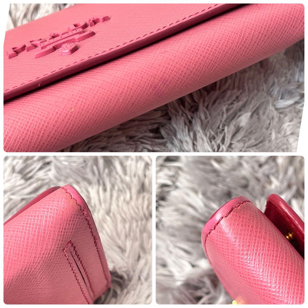 美品✨PRADA シャイン　カードケース付　長財布　サフィアーノ　ピンク