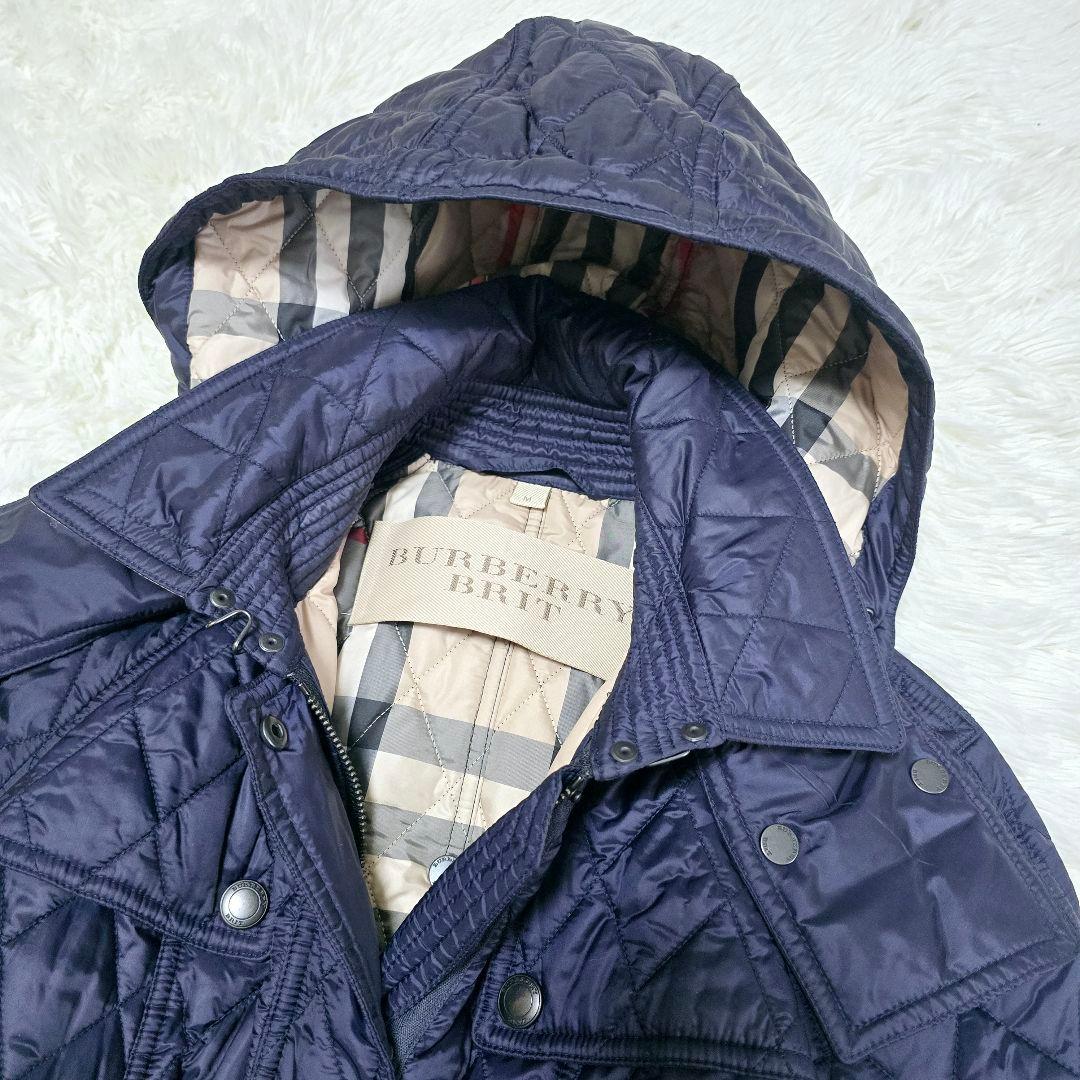 美品✨バーバリー ブリット キルティングコート ネイビー フード