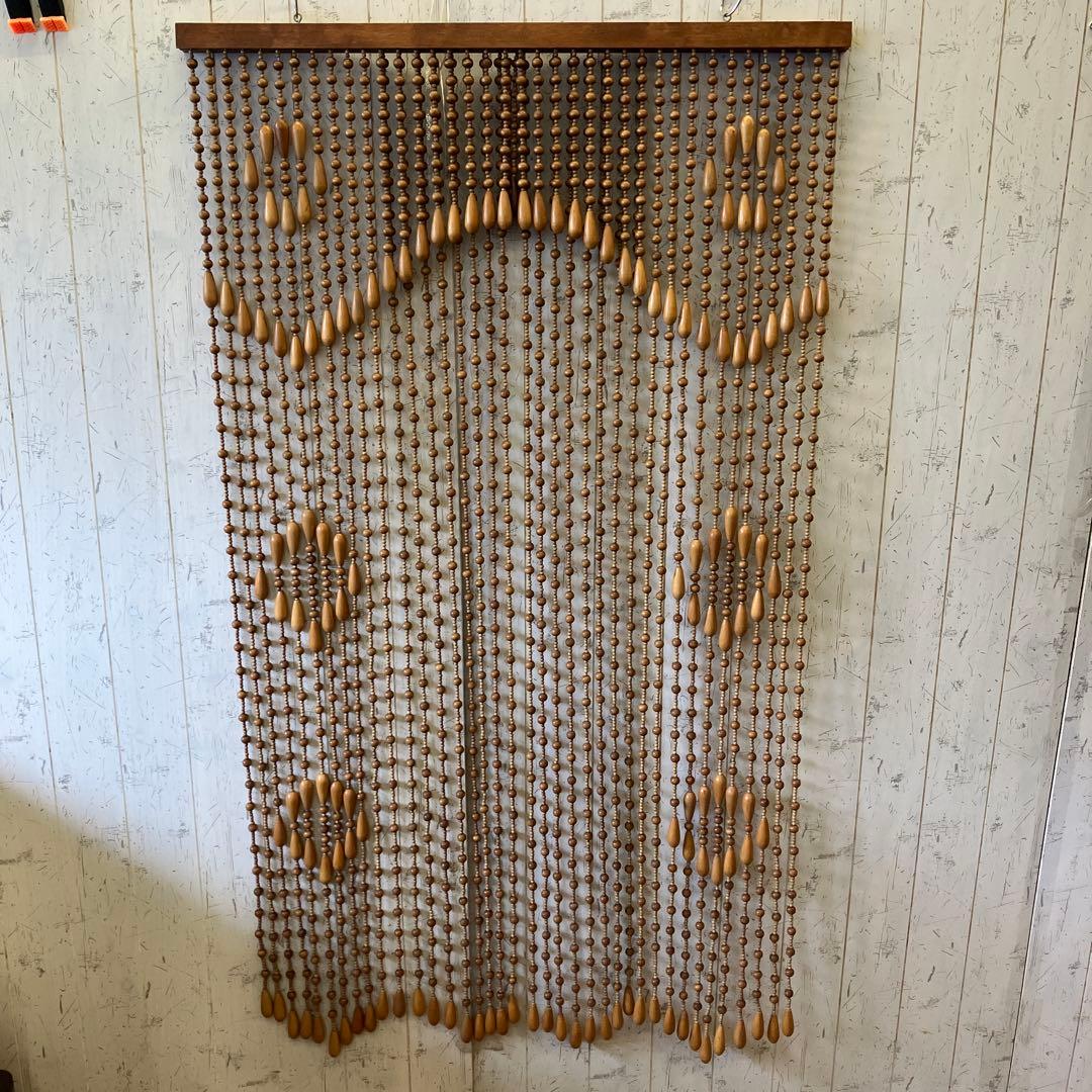 昭和レトロ スライド式 開閉 アーチ型 ウッドビーズ のれん カーテン 玉簾