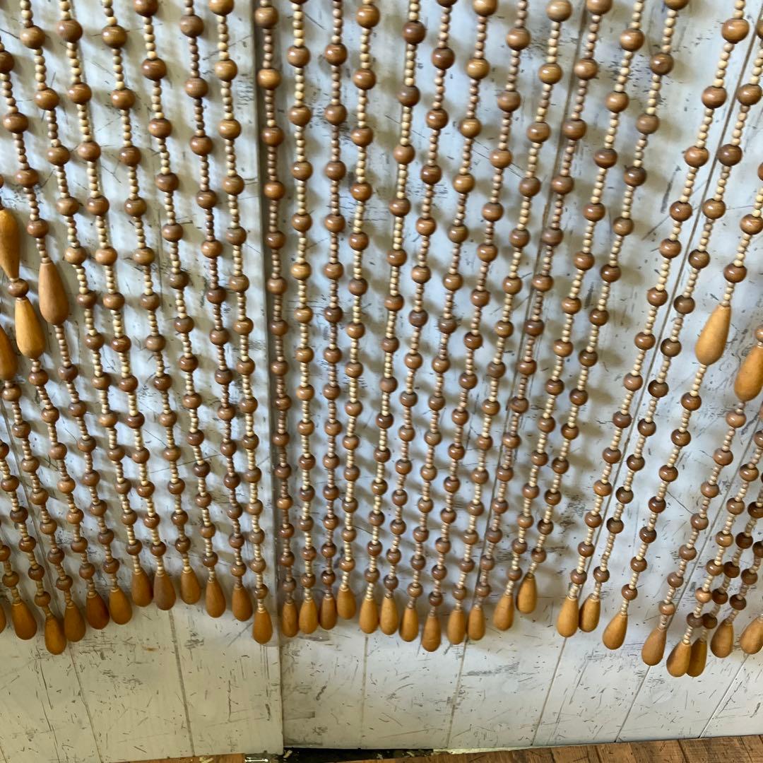 昭和レトロ スライド式 開閉 アーチ型 ウッドビーズ のれん カーテン 玉簾