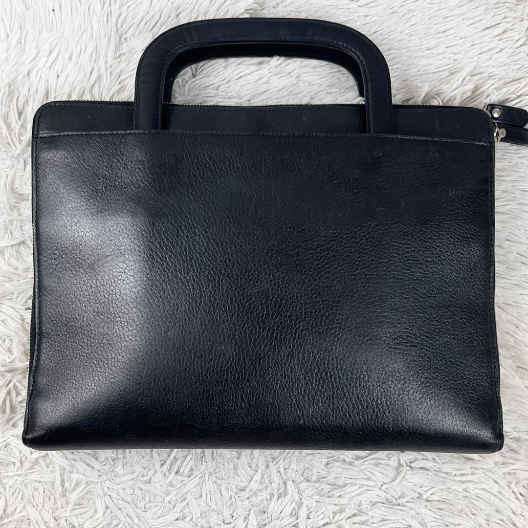 美品 ヴェルサーチ レザー ビジネスバッグ ロゴ型押し ファスナー ブラック