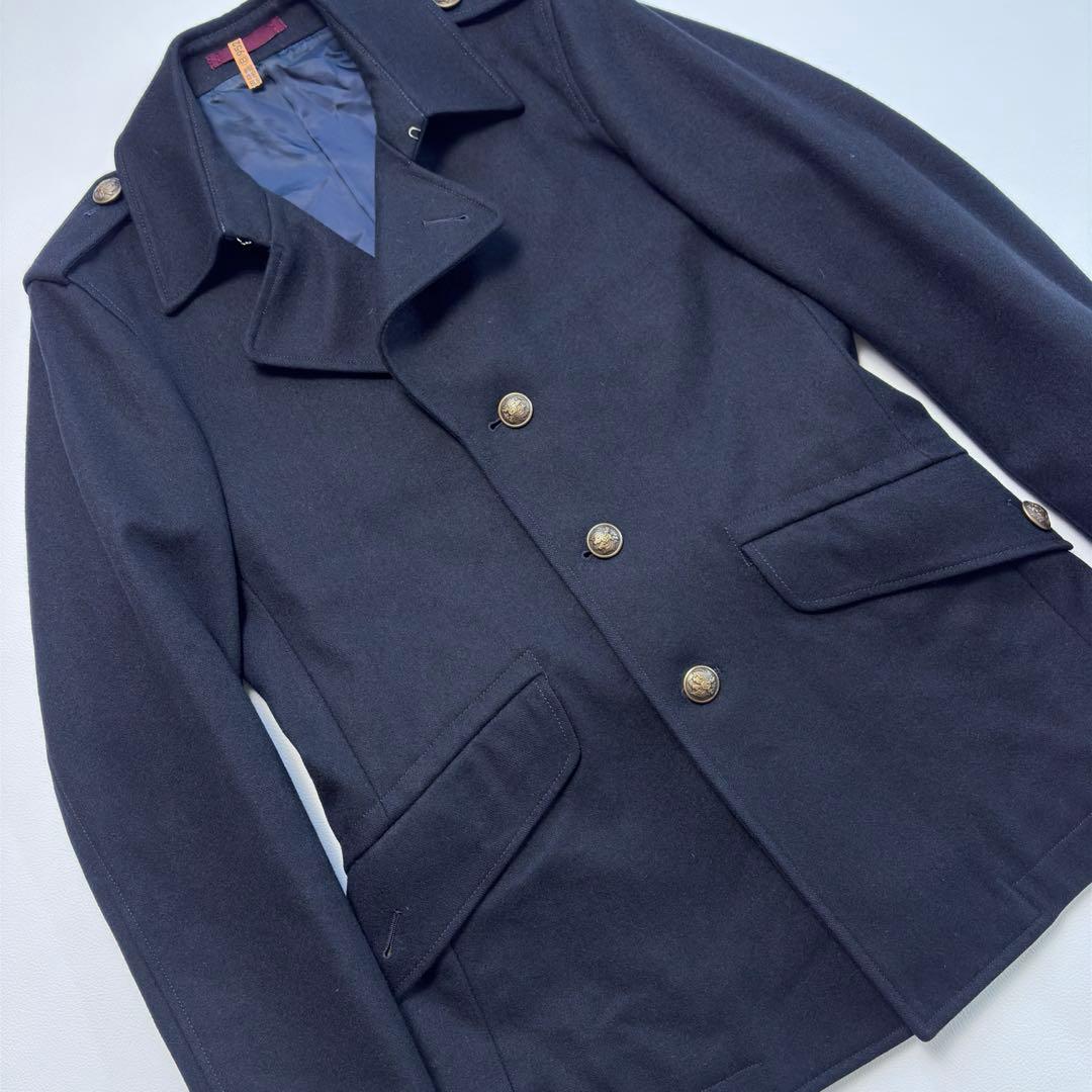 ポールスミス ミリタリー カシミヤ混 ピーコート メタルボタン ネイビー L