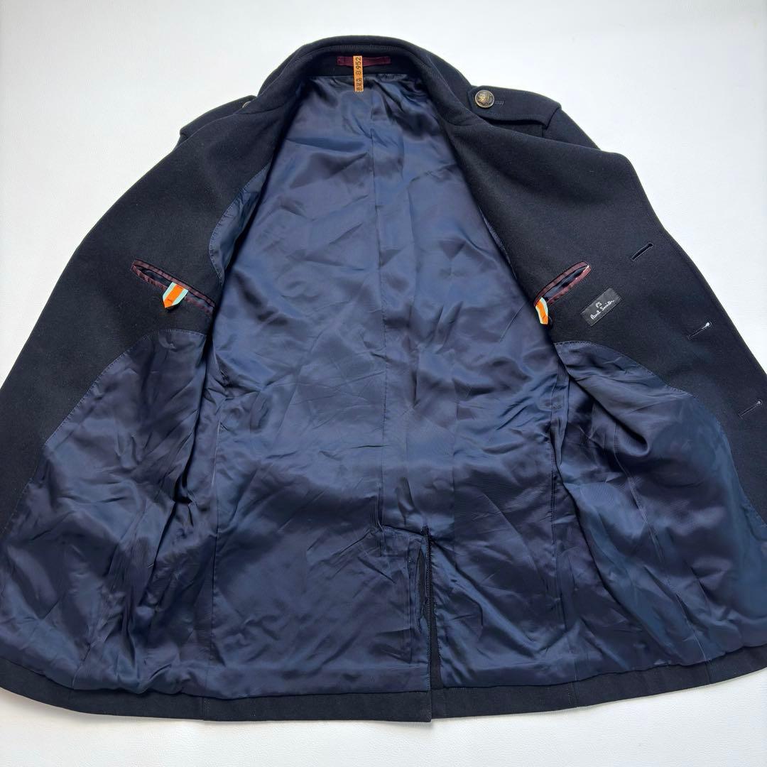 ポールスミス ミリタリー カシミヤ混 ピーコート メタルボタン ネイビー L