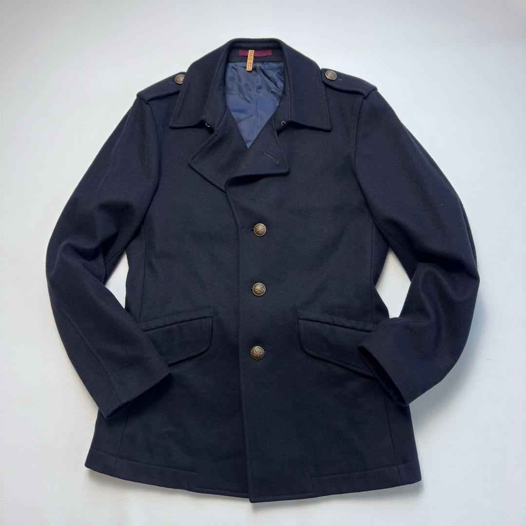ポールスミス ミリタリー カシミヤ混 ピーコート メタルボタン ネイビー L