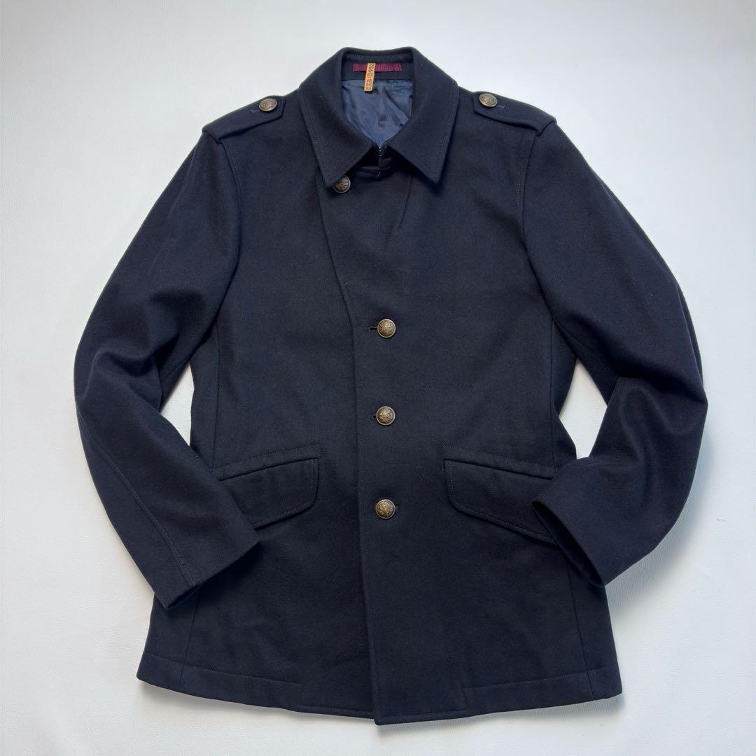 ポールスミス ミリタリー カシミヤ混 ピーコート メタルボタン ネイビー L