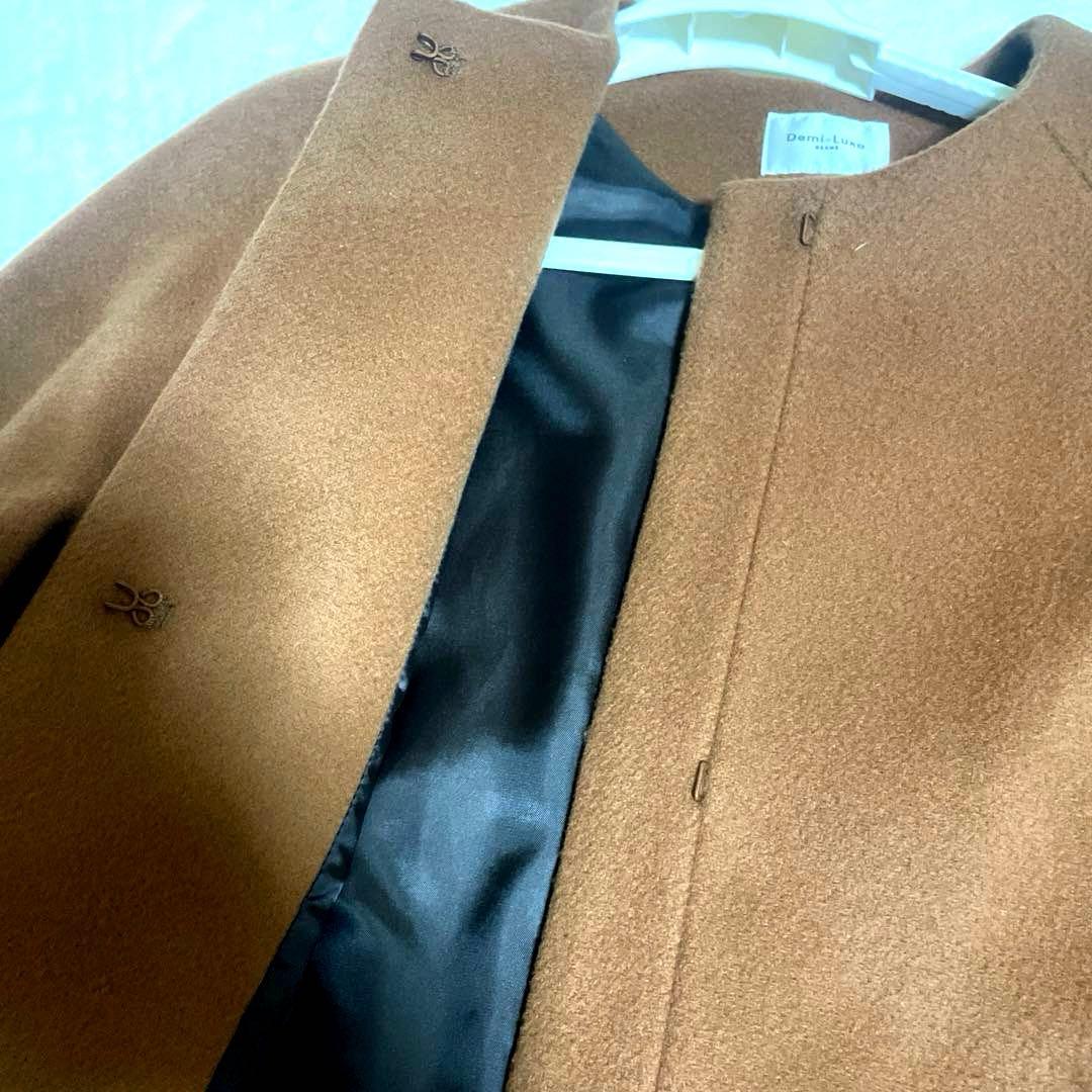 デミルクスビームス 4,6万円ショートビーバー ノーカラー　ロングコート　ウール