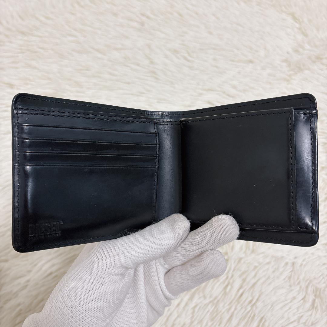 ディーゼル 二つ折り財布 オーバルD Dロゴ 現行 ブラック レザー