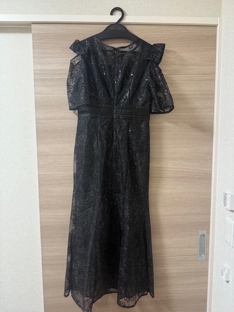 LEJA フラワーレースシアーフリルマーメイドワンピースドレス ブラック