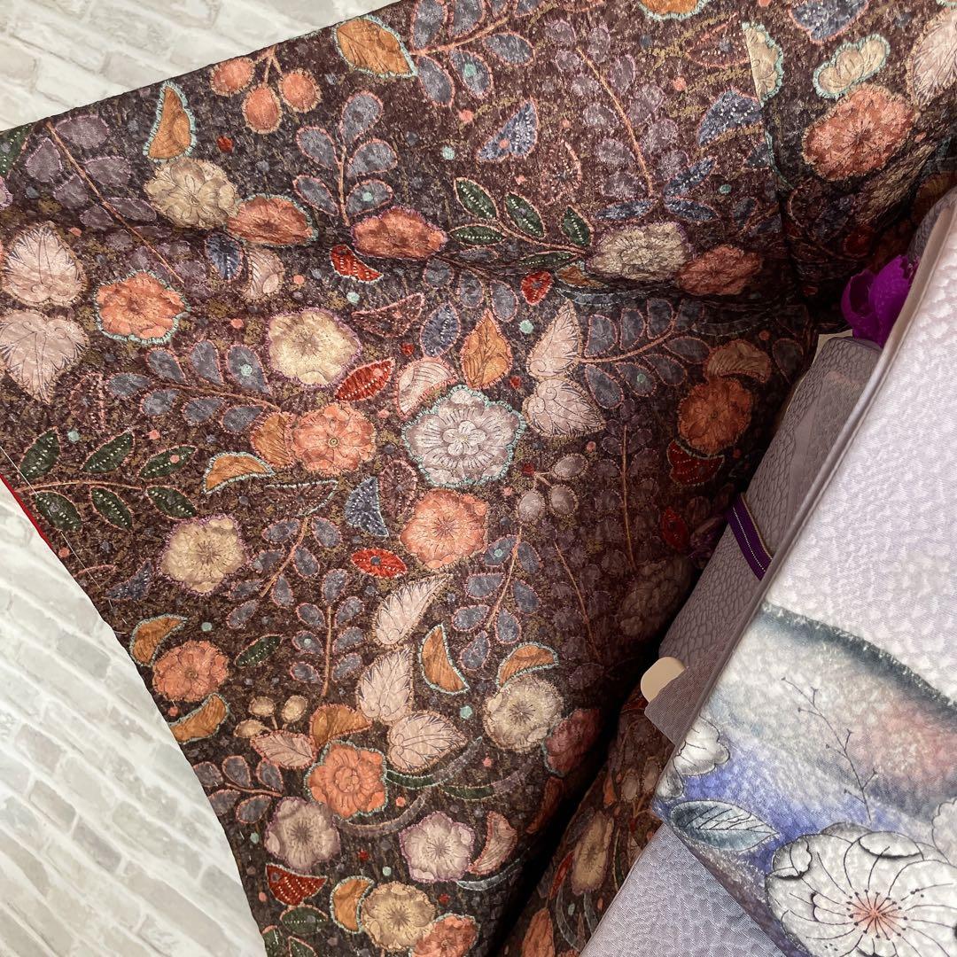 小紋　フルセット　辻ヶ花　ブラウン系　着物　L5