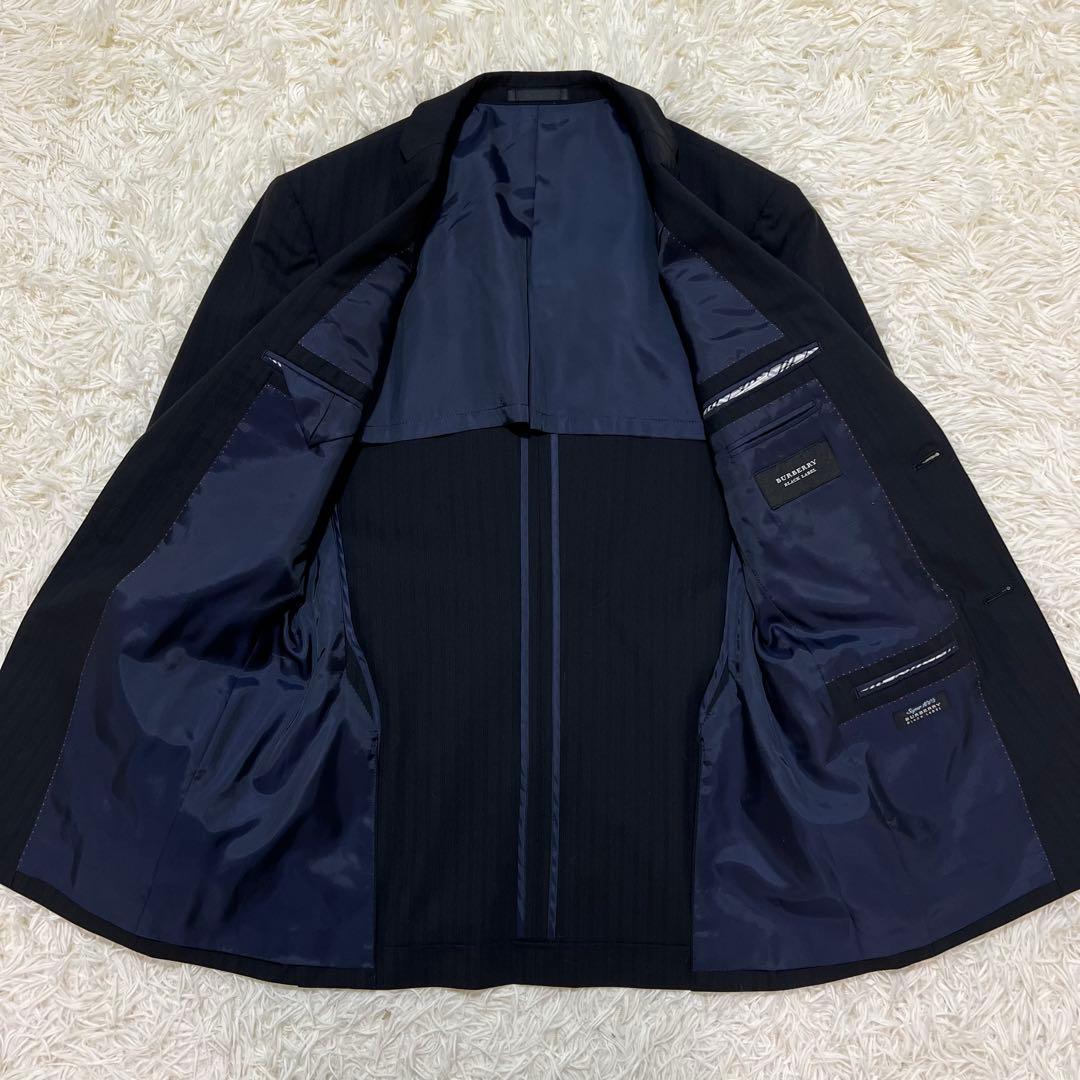 バーバリーブラックレーベル　3ピース　スーツ　セットアップ　ストライプ　黒　L