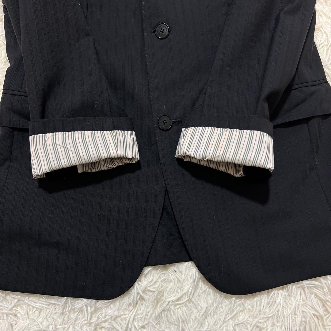 バーバリーブラックレーベル　3ピース　スーツ　セットアップ　ストライプ　黒　L