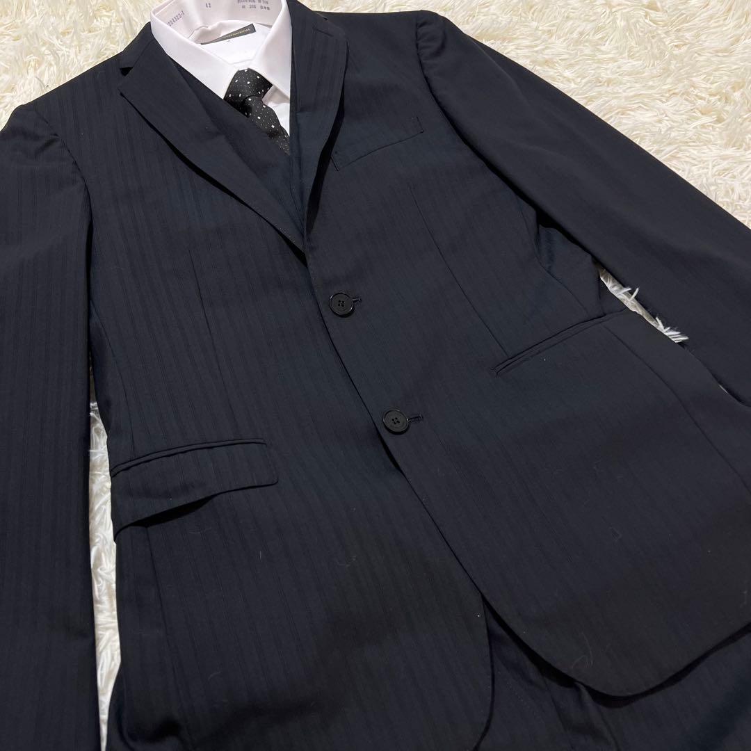 バーバリーブラックレーベル　3ピース　スーツ　セットアップ　ストライプ　黒　L