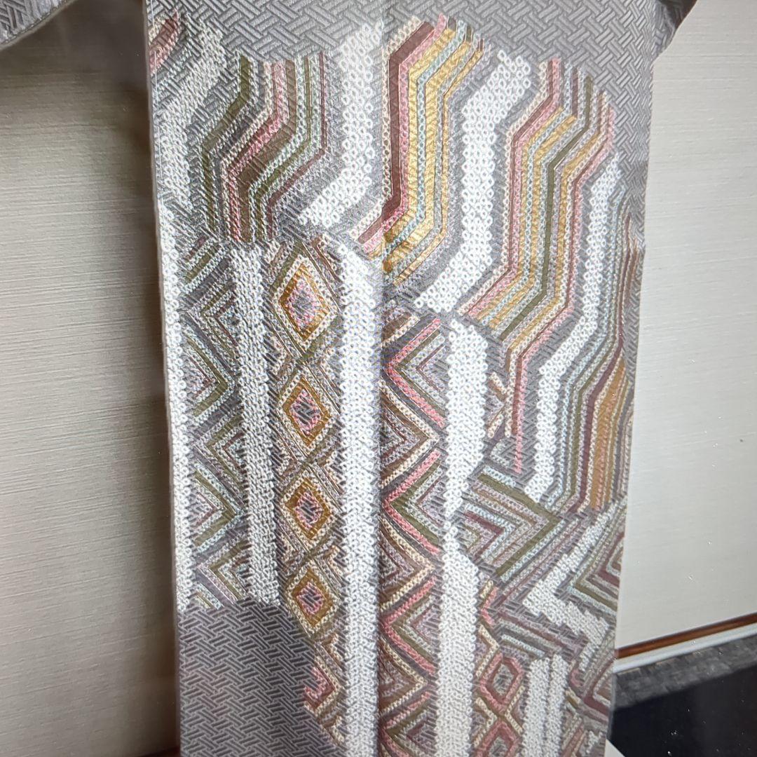 訪問着 身丈167cm 裄丈65.5cm M 袷 菱 幾何学 絞り金彩灰色正絹