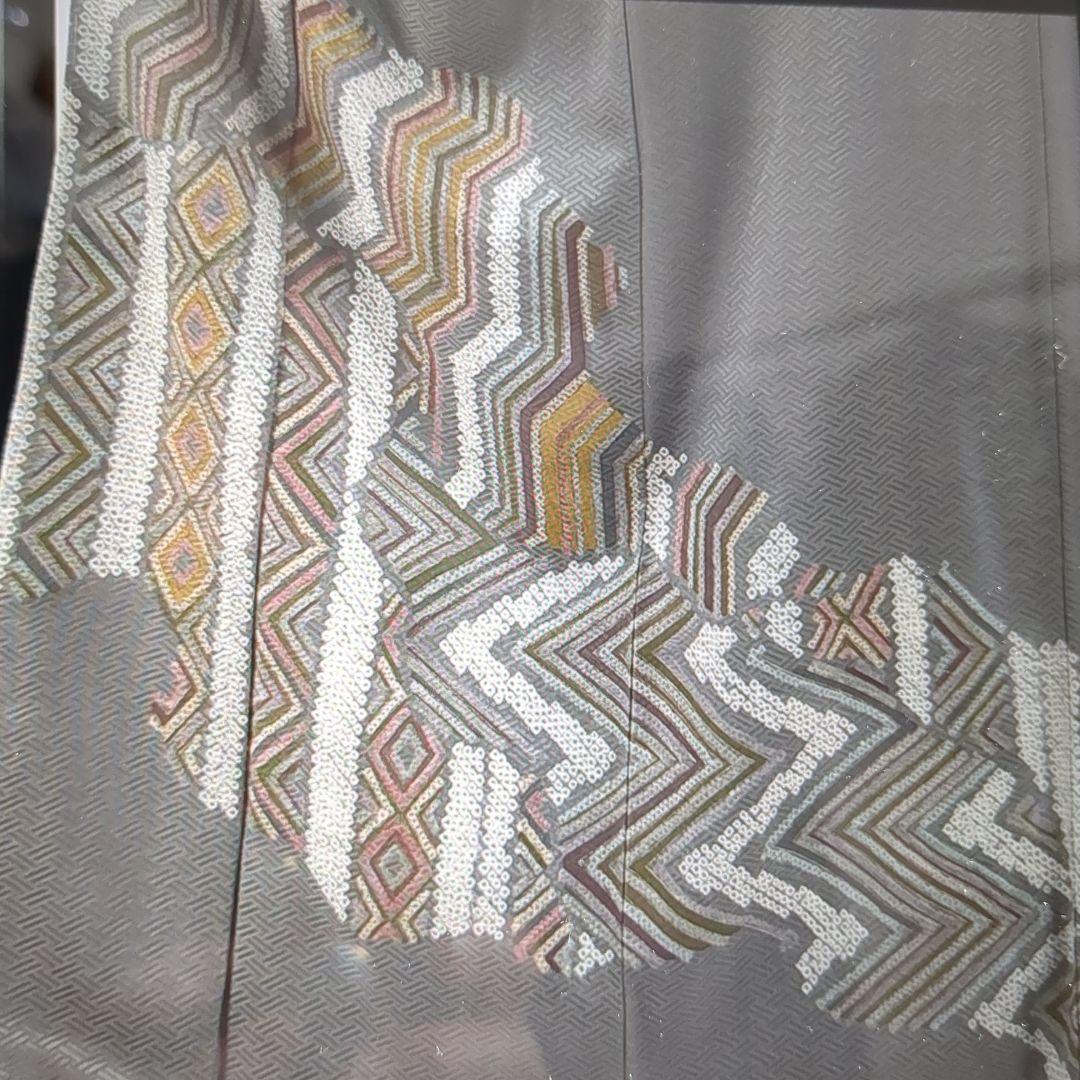 訪問着 身丈167cm 裄丈65.5cm M 袷 菱 幾何学 絞り金彩灰色正絹