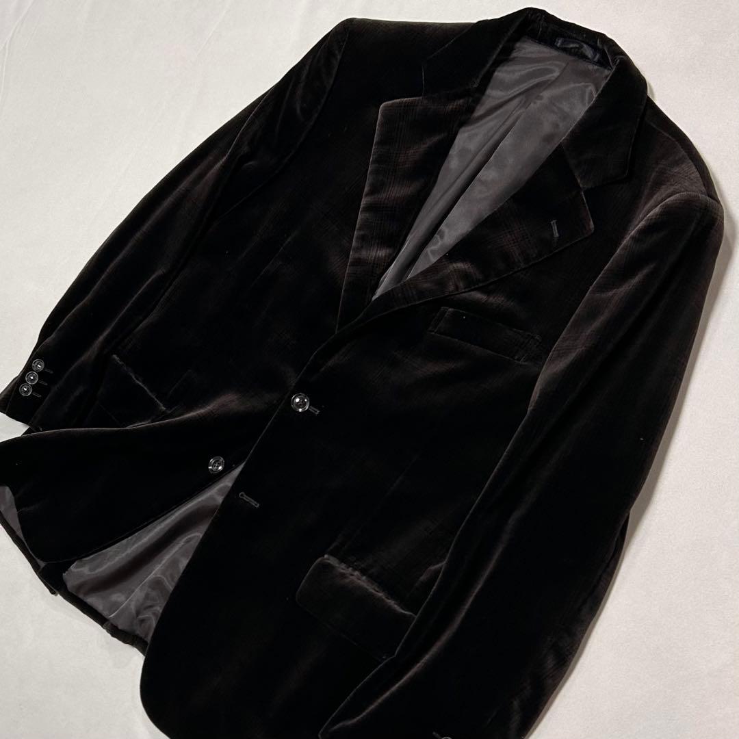 00s レーヨン ベロア テーラードジャケット ヘアラインチェック 光沢 艶
