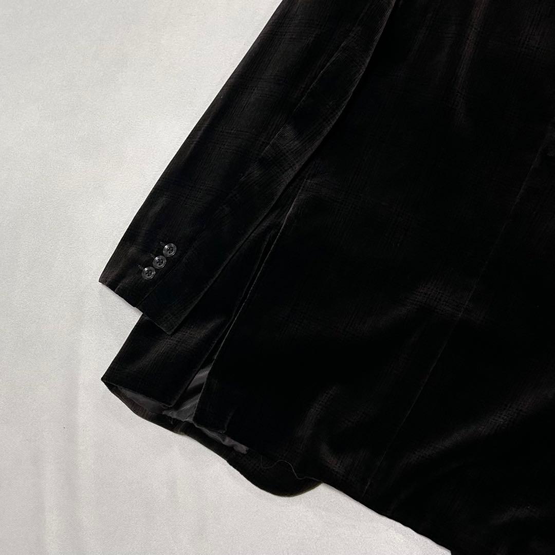 00s レーヨン ベロア テーラードジャケット ヘアラインチェック 光沢 艶