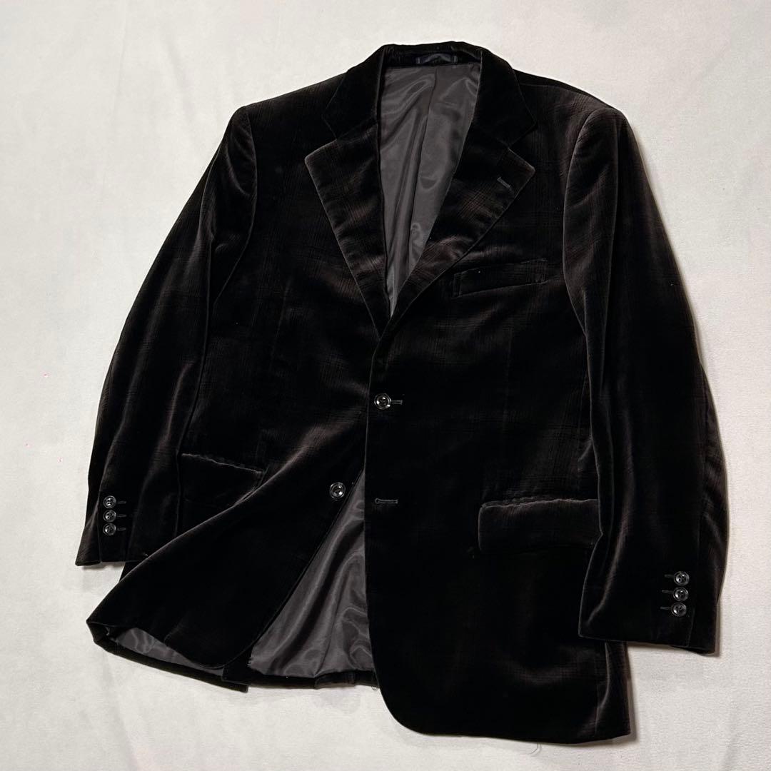 00s レーヨン ベロア テーラードジャケット ヘアラインチェック 光沢 艶