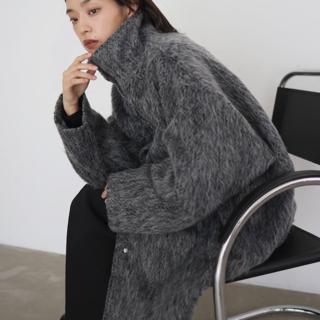 値下げ［新品未使用］hellam シャギースタンドカラーコート