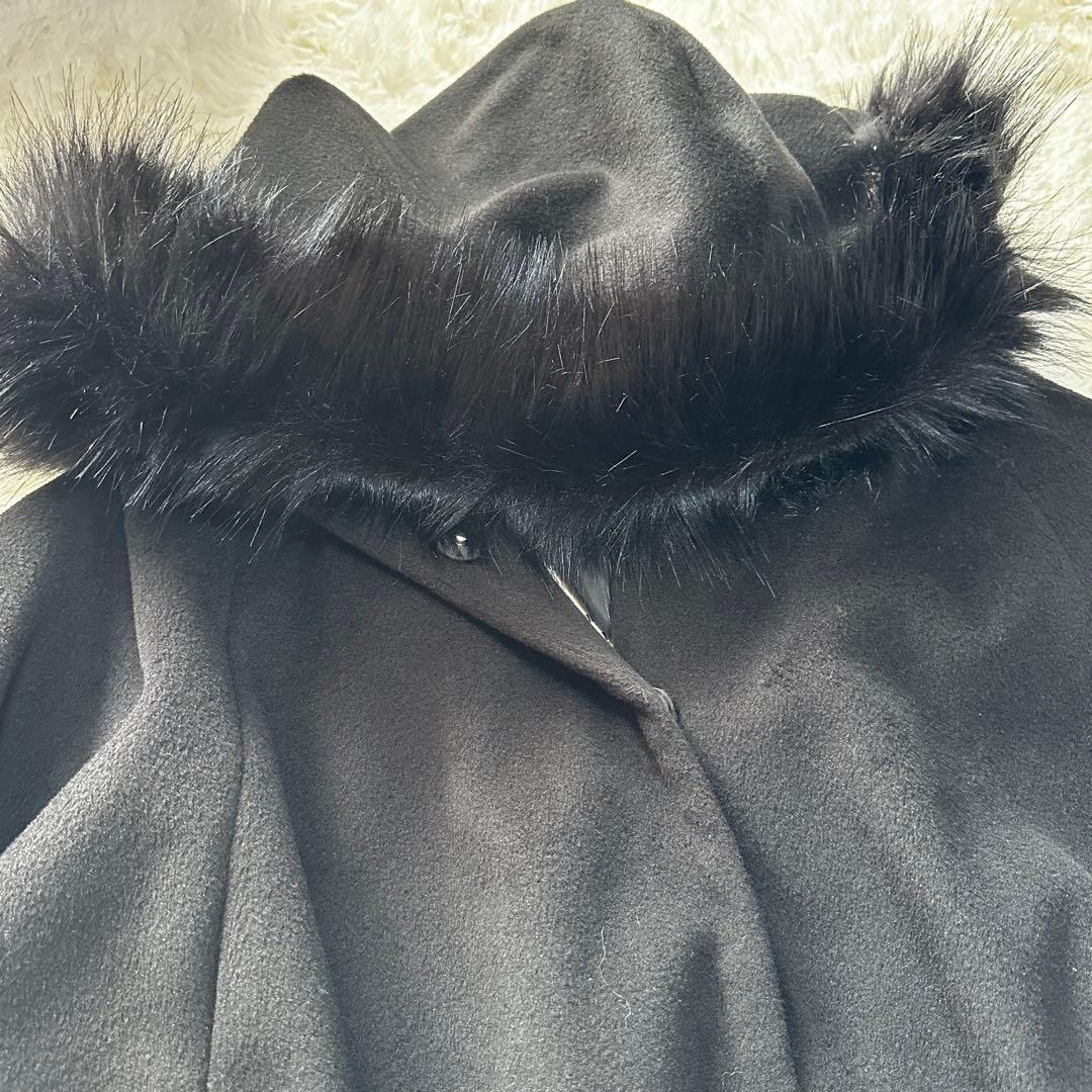 新品タグ付き ロイヤルパーティー 黒ファーポンチョ ウエストリボン欠品 ケープ
