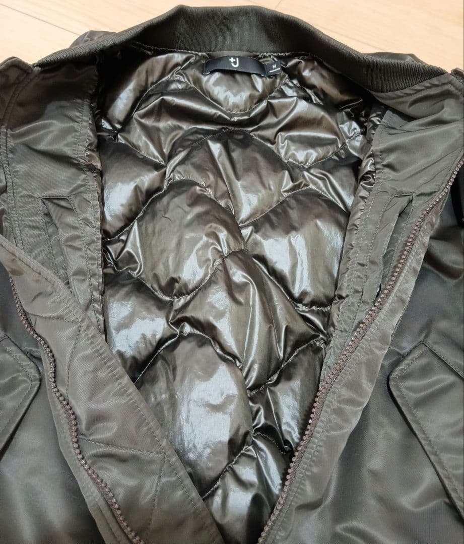 美品☆ユニクロ+J ハイブリッドダウンオーバーサイズMA-1ブルゾン M　グレー