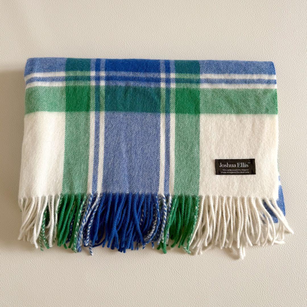 美品　ジョシュアエリス　大判ストール　ホワイト　グリーン　ブルー　アンゴラ