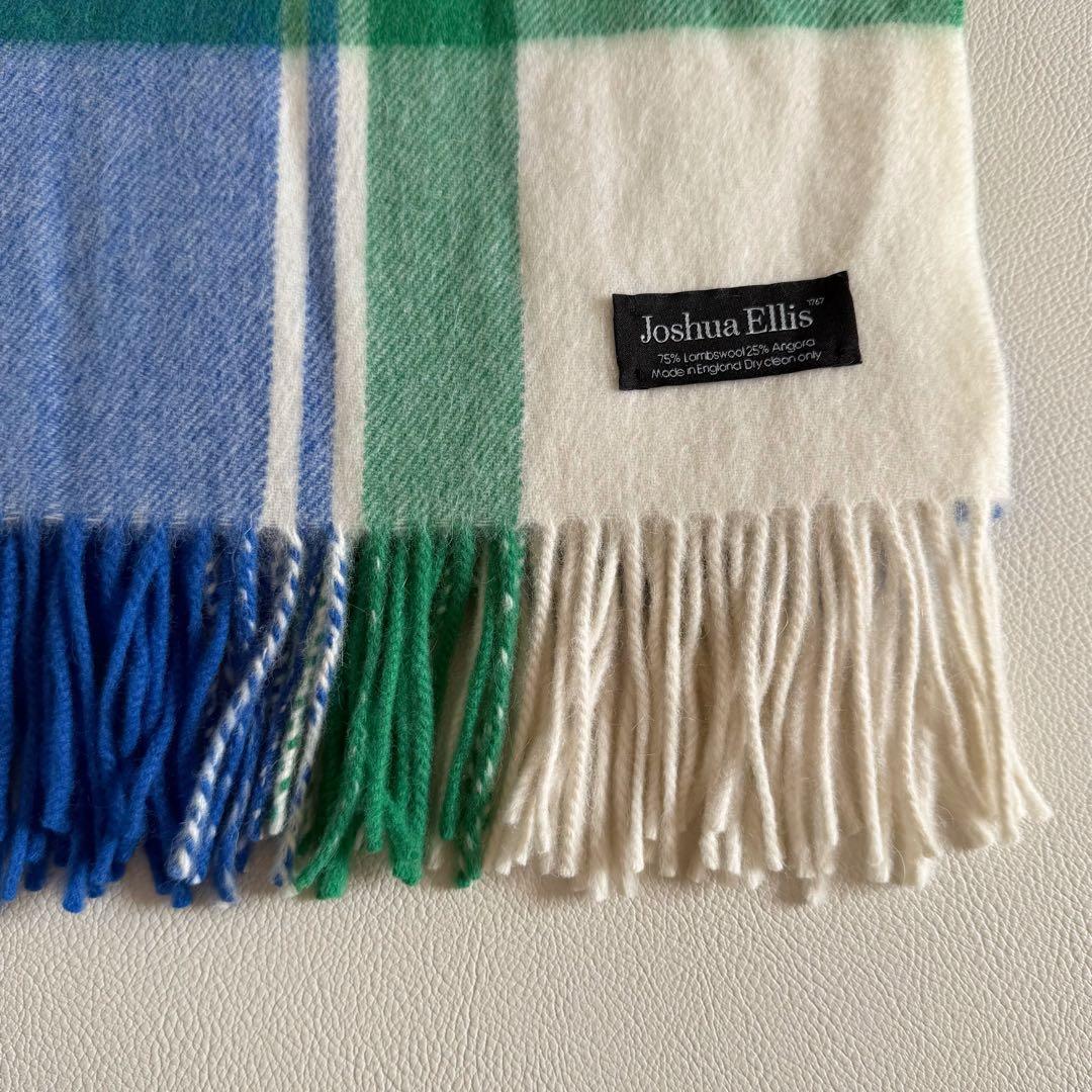 美品　ジョシュアエリス　大判ストール　ホワイト　グリーン　ブルー　アンゴラ