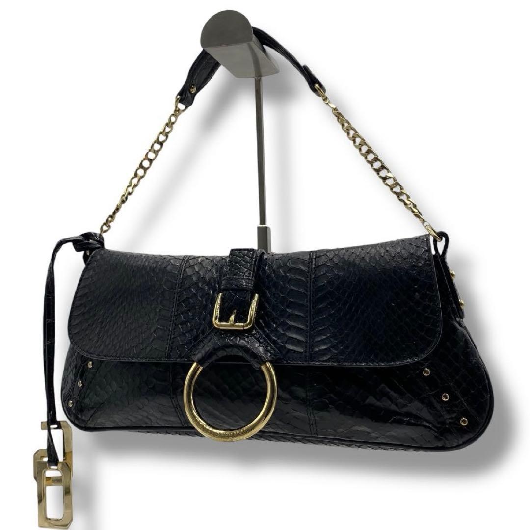 美品 ドルガバ DG 型押し チェーン バッグ Vintage Y2K 黒 ロゴ