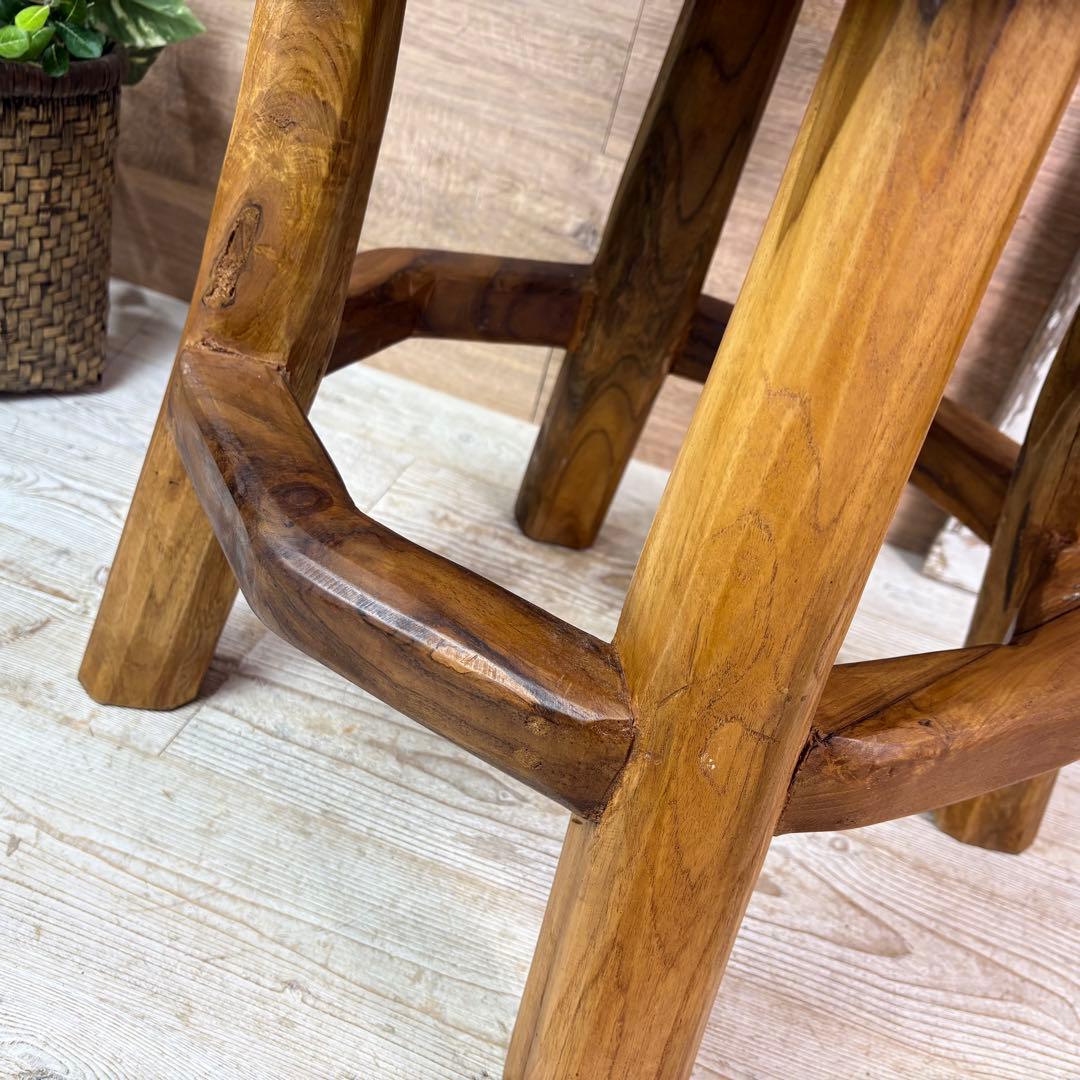 オールドチーク天然無垢材木製創作極太サイドテーブル L（直径54㎝）ウッド飾り台