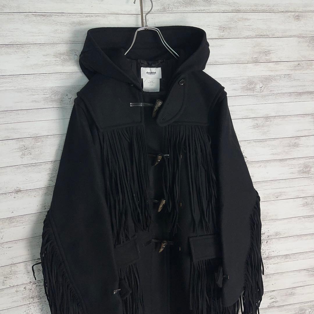 8478【美品・即完売モデル】ダブレット☆フリンジ定番カラー黒ロングコート