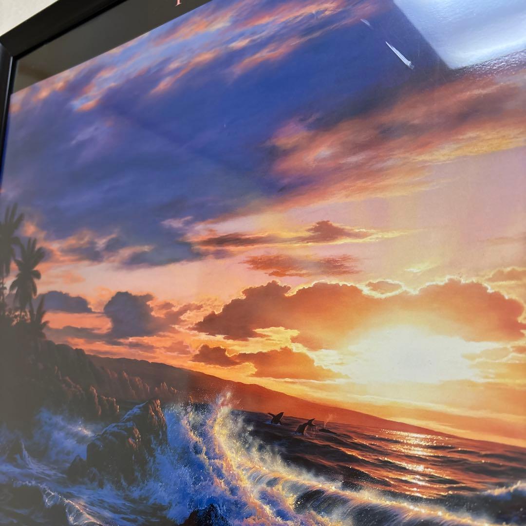 K*x様 ラッセン　ロマンスオブザシー　夕日　サンセット　クジラ　風景　版画　額