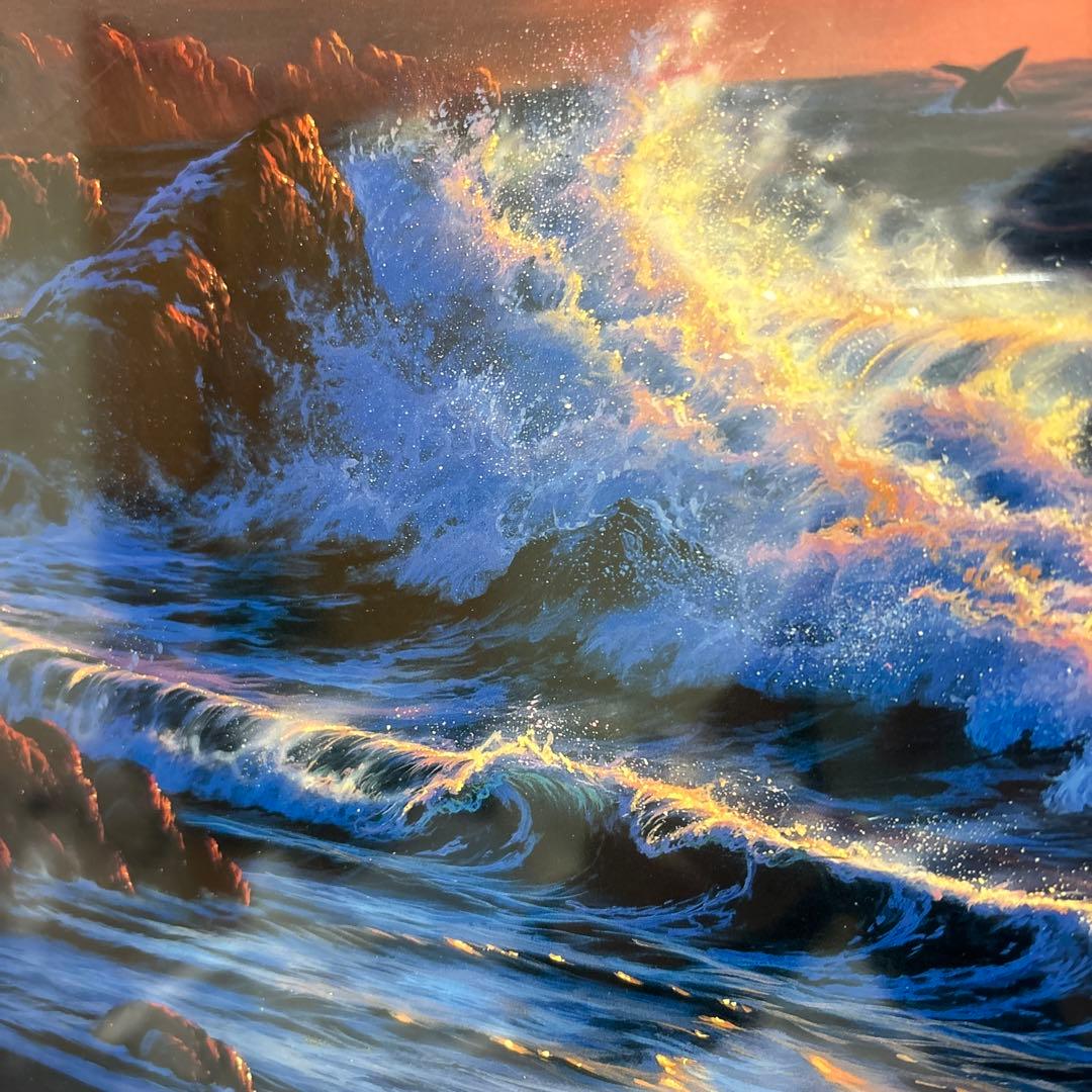 K*x様 ラッセン　ロマンスオブザシー　夕日　サンセット　クジラ　風景　版画　額