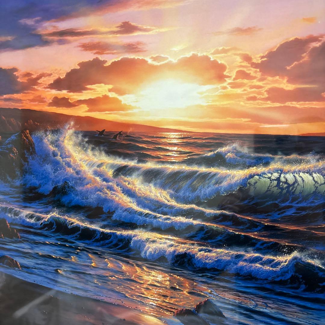 K*x様 ラッセン　ロマンスオブザシー　夕日　サンセット　クジラ　風景　版画　額