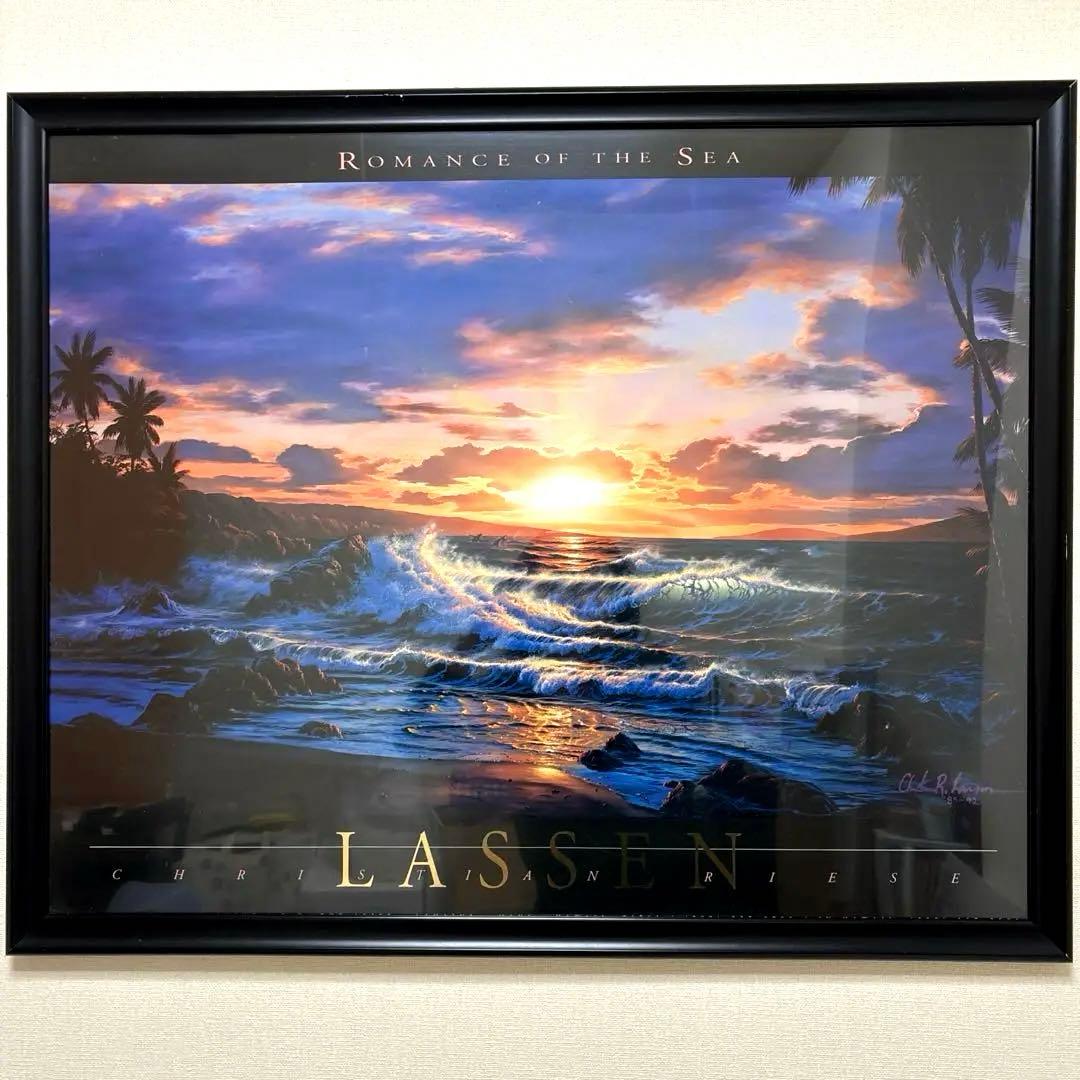 K*x様 ラッセン　ロマンスオブザシー　夕日　サンセット　クジラ　風景　版画　額