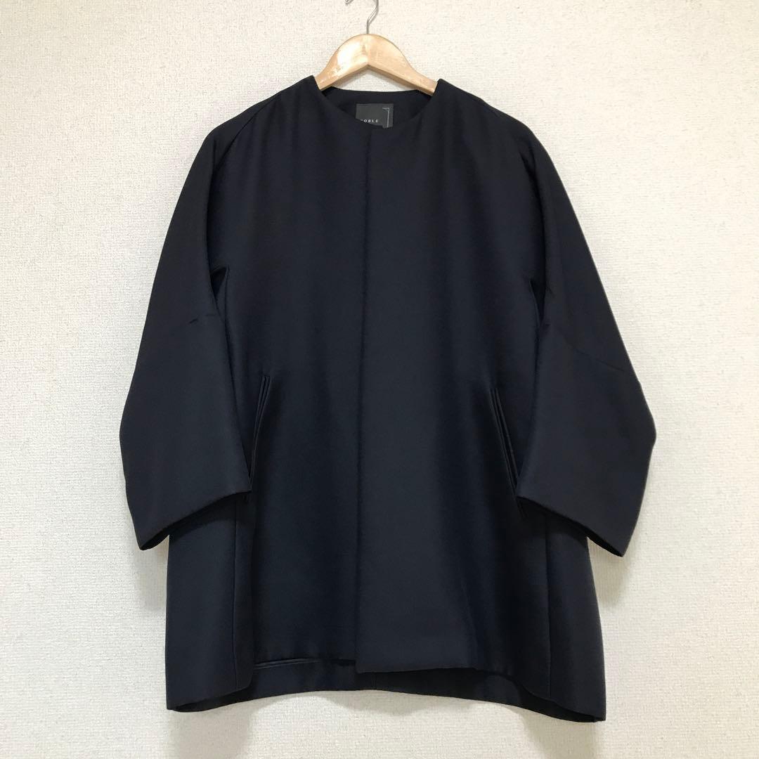 NOBLE トリプルクロスCネックショートコート　サイズ36 ネイビー