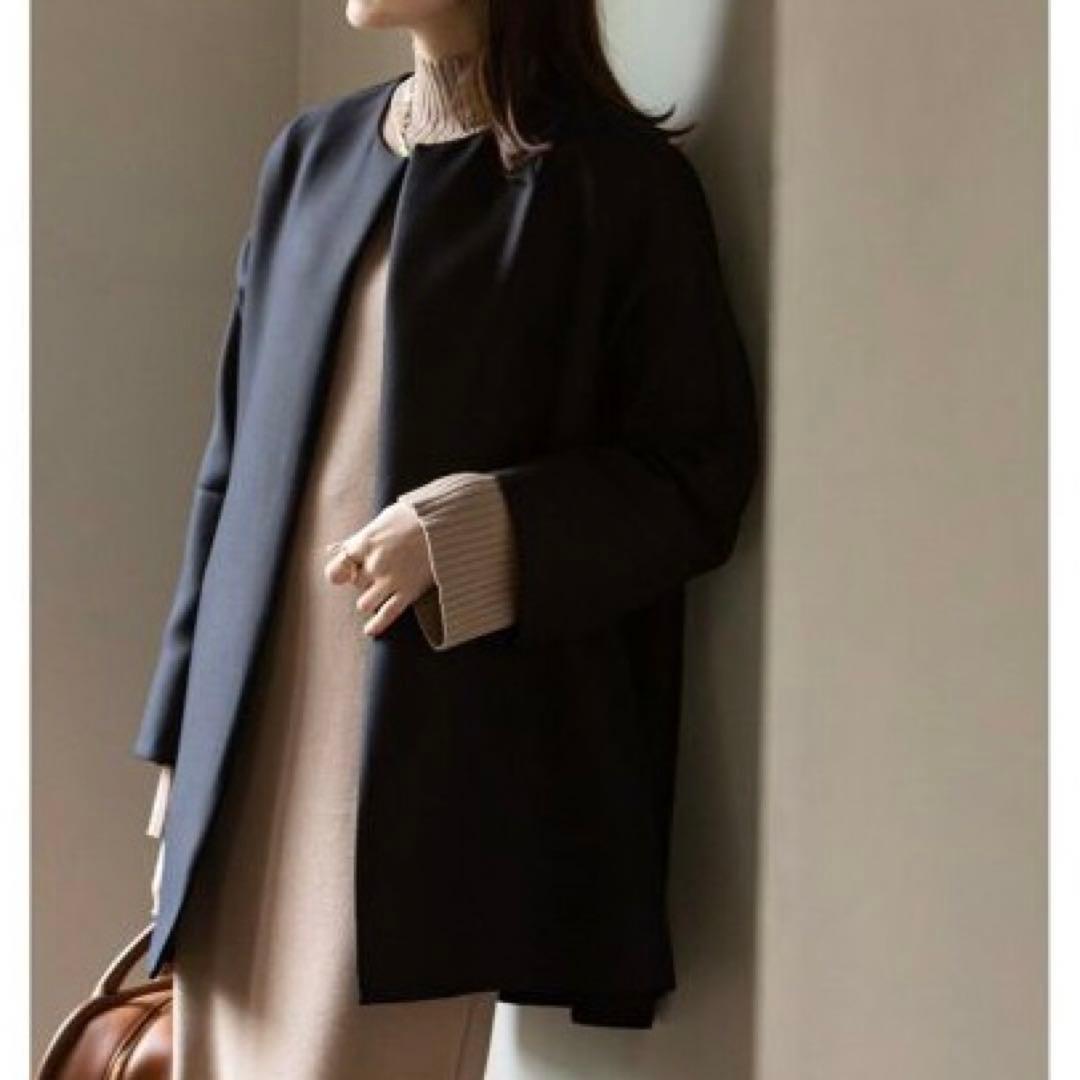 NOBLE トリプルクロスCネックショートコート　サイズ36 ネイビー