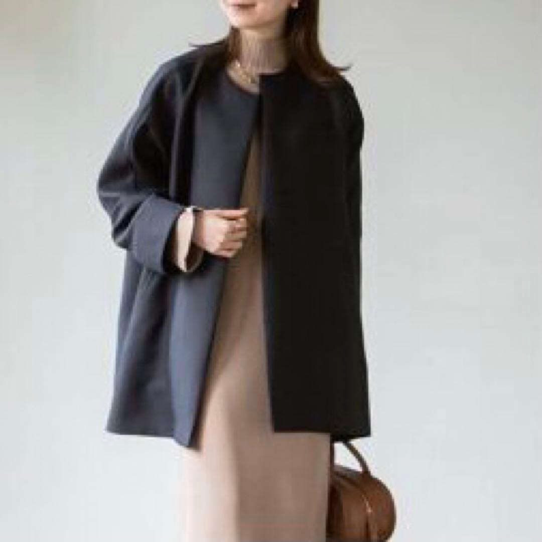 NOBLE トリプルクロスCネックショートコート　サイズ36 ネイビー