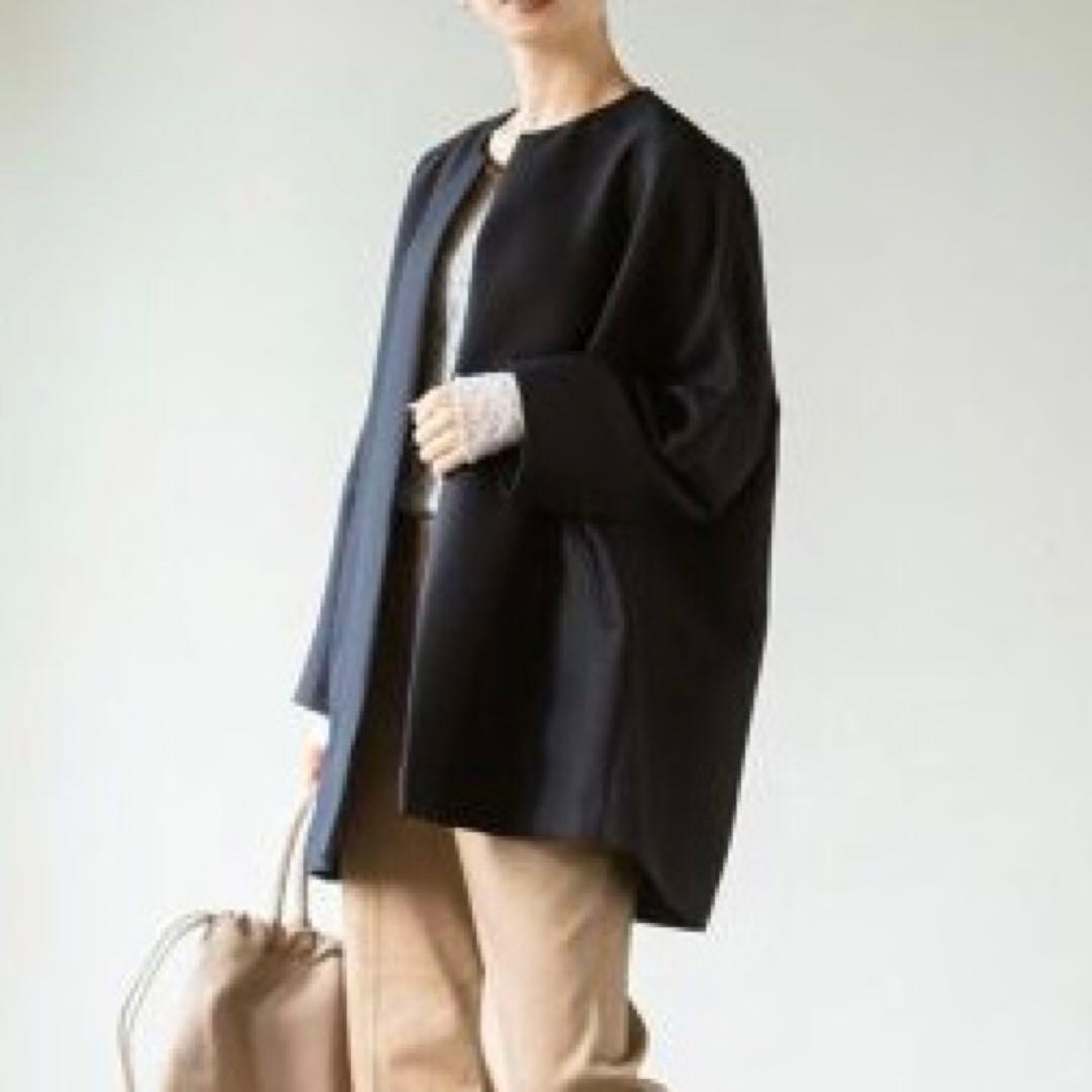 NOBLE トリプルクロスCネックショートコート　サイズ36 ネイビー