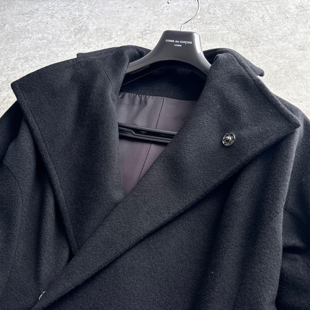 美品■yohji yamamoto【S】カシミヤ混 変形 コート ブラック 黒