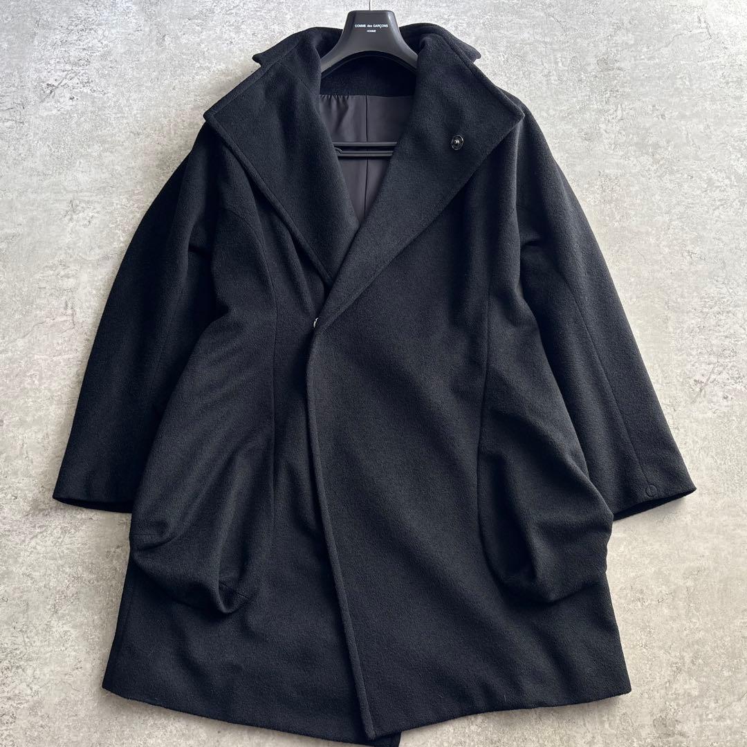 美品■yohji yamamoto【S】カシミヤ混 変形 コート ブラック 黒