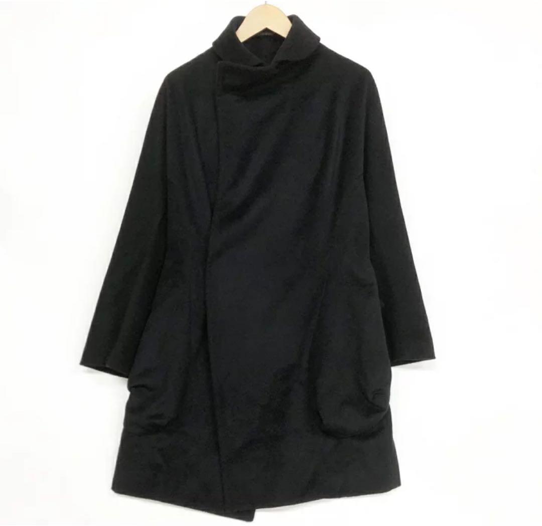 美品■yohji yamamoto【S】カシミヤ混 変形 コート ブラック 黒