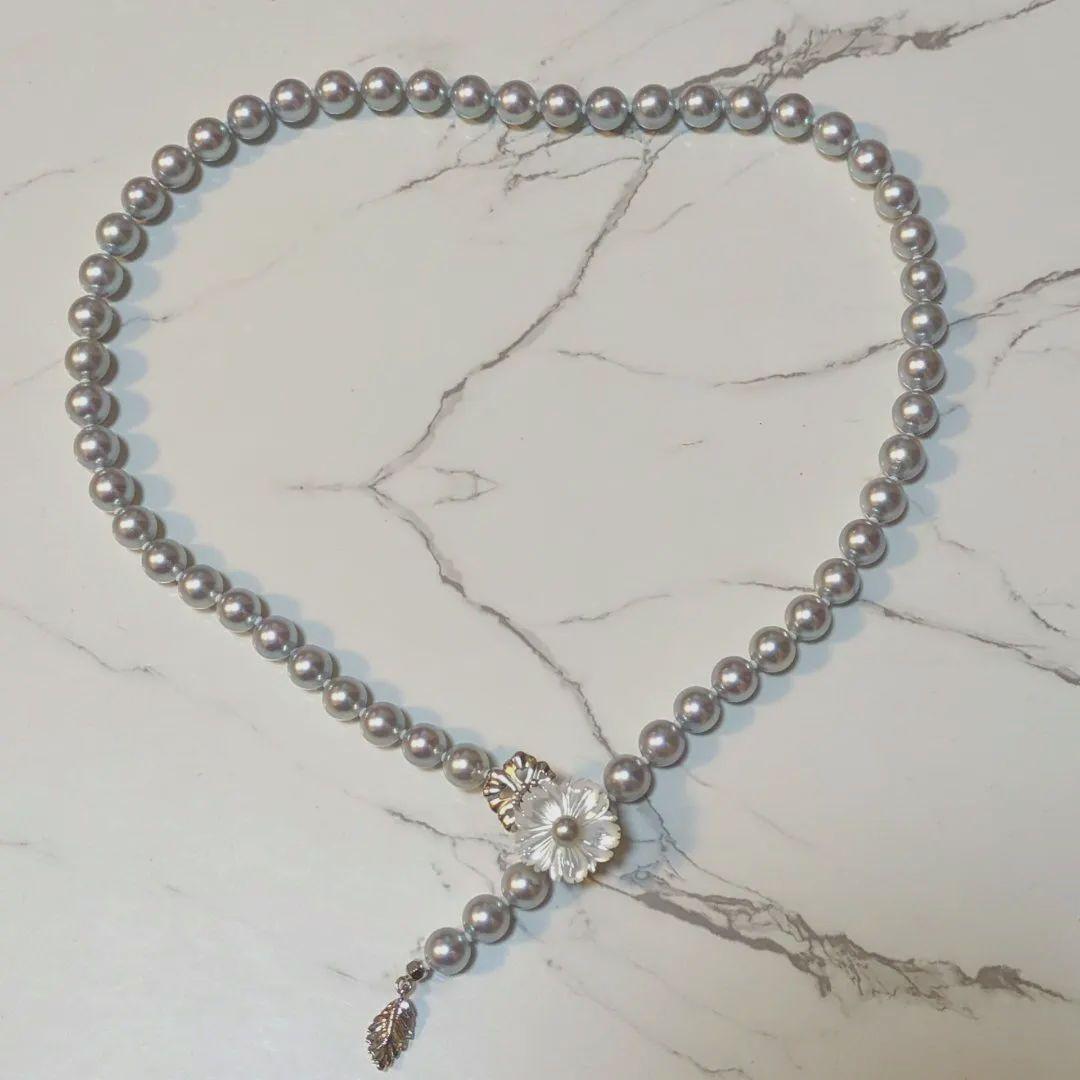 デザイン パールネックレス クリッカー ラリエット ブルー系