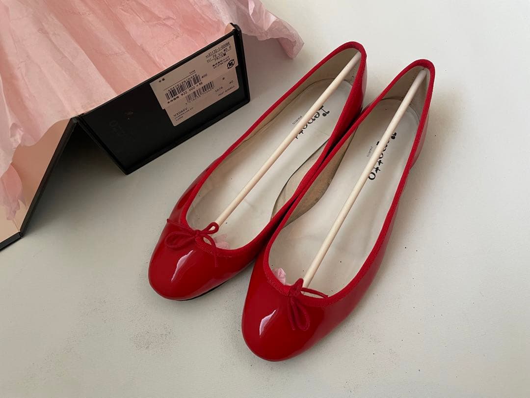 repetto レペット　サンドリオン40 赤 エナメル リボン バレエシューズ