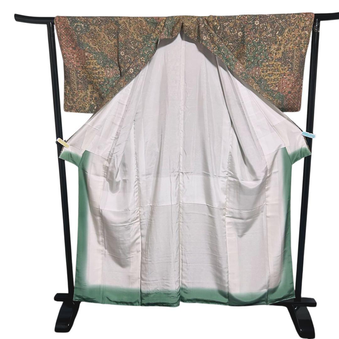 正絹　未使用　新品同様　美品　袷　正絹　江戸更紗　小紋　フルセット　4点