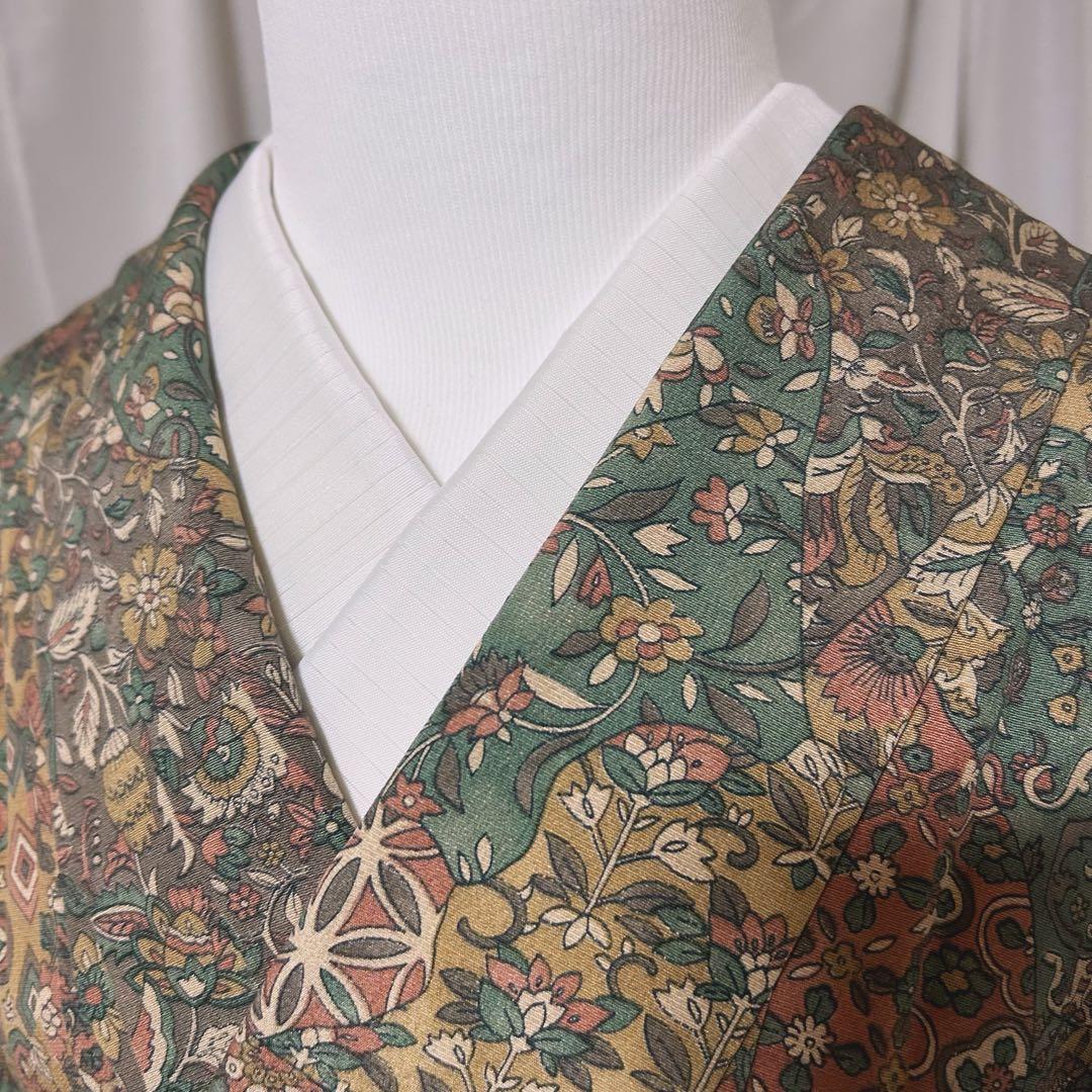 正絹　未使用　新品同様　美品　袷　正絹　江戸更紗　小紋　フルセット　4点