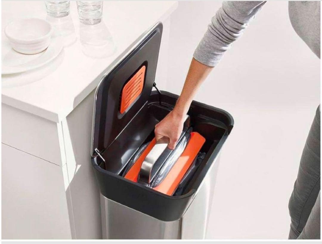 Joseph Joseph ゴミ箱 ふた付き ステンレス 30L 圧縮機能